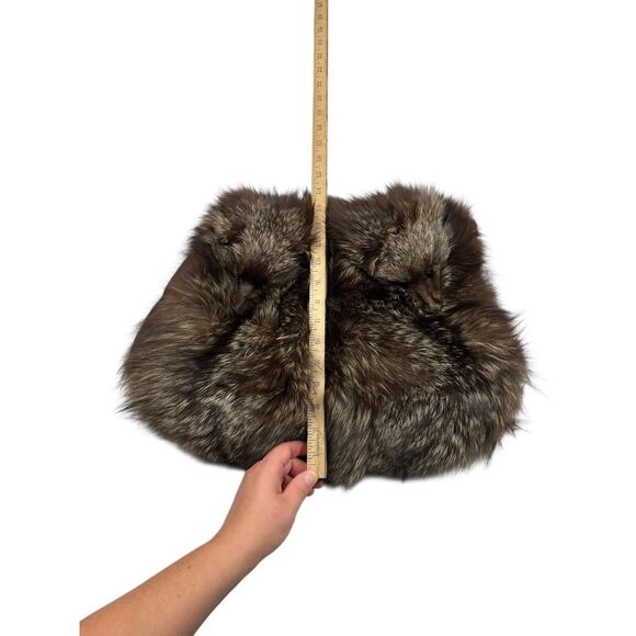 1940's-1950's Vintage Double Brown Silver Fox Hand Muff Bag Fur - Picture 11 of 12